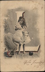 Girl With Lamb, Letter "L" Alphabet Letters Postcard Postcard