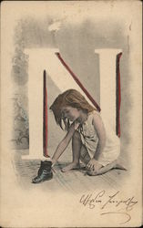 Girl with Letter "N" Postcard