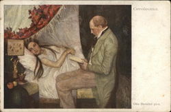 Convalescence Man Reading to Sick Woman Art Postcard Postcard