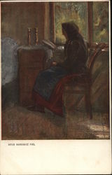 Woman Sitting Near Window Reading a Book Postcard