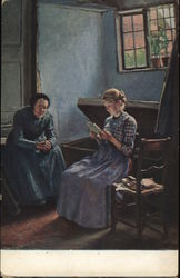 Young Woman Reading, Seated Near Older Woman Postcard