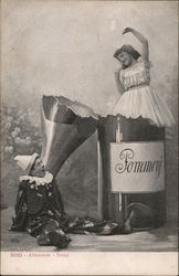 Party Time - Girl in Giant Champagne Bottle and Clown Postcard