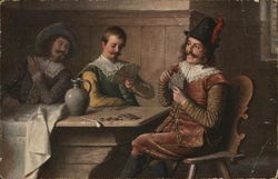 Three Men Playing Cards at Table Card Games Postcard Postcard