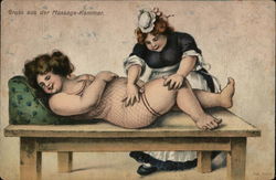 Heavy-Set Maid Massaging Overweight Woman on Table Women Postcard Postcard