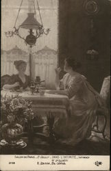 Two Women Seated at Table with Tea Set Postcard Postcard