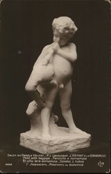 Sculpture of Naked Little Boy Playing Bagpipe Sculpture & Carving Postcard Postcard