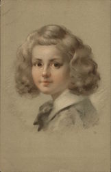 Blond Child with White Collar and Bow Children Postcard Postcard