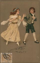 Boy and Girl Holding Hands, Smiling Children Postcard Postcard