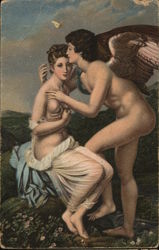 Angel Embracing Partially Nude Woman Postcard