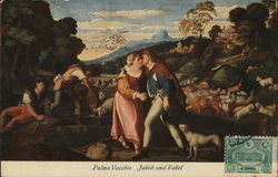 Man Kissing Woman Amid Sheep and Shepherds Postcard