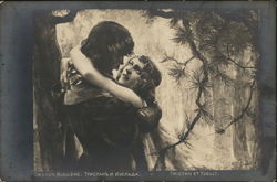 Woman Gazing at Man as They Embrace Postcard