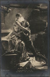 Seated Woman Embracing Kneeling Man Romance & Love Postcard Postcard