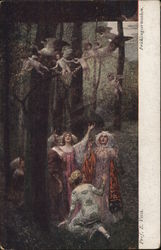 Group of Women Regarding Angels Flying Overhead in Forest Postcard