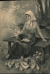 Woman With Eggs, Chickens Postcard