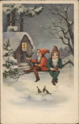 Two Elves, Gnomes on a Branch Postcard