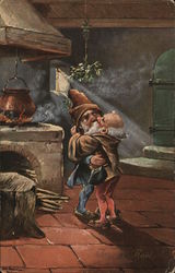 Joyeux Noel Gnomes Hugging Postcard