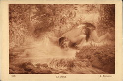 Man Kissing Faint Image of Woman in Water Fantasy Postcard Postcard