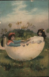 Boy and Girl Seated in Giant Egg With Children Postcard Postcard