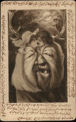 Kissing in the Moonlight - Deer Head Metamorphic Postcard Postcard