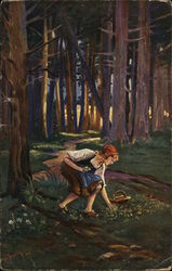 Blond Girl Gathering Flowers in the Forest Postcard