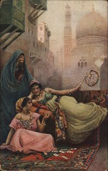 Women In Harem, Lounging, Playing Cards Postcard