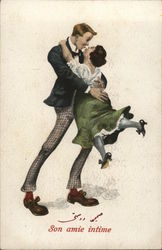 Tall Man Lifting Lady Postcard