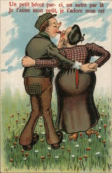 Man and Woman Kissing as Seen from Behind Postcard