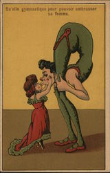 "Gymnastics" Tall Man Kissing Short Woman Couples Postcard Postcard