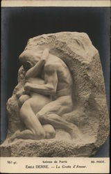 Sculpture of Nude Man and Woman in Deep Embrace Postcard