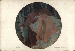 Nude Woman With Man Holding White Garment Postcard