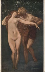 Man and Nude Woman With Long Hair Kissing Women H. Brasilier Postcard Postcard Postcard