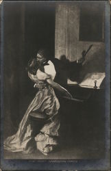 Man and Woman Kissing Near Piano Romance & Love Postcard Postcard