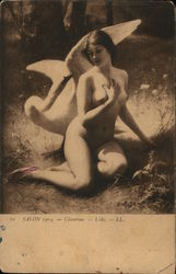 Nude Young Woman Near Large White Swan Postcard