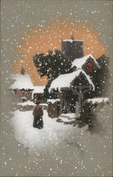 Winter Village Scene Art Postcard Postcard