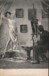 Artist Painting Nude Picture of Female Model Artists Postcard Postcard