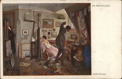 Partially Clad Woman With Man Dressing, Another Man Nearby Artists Postcard Postcard