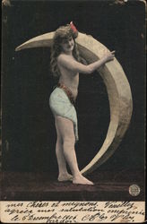 Woman Holding Moon Postcard