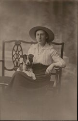 Woman with Glasses, Dog and Flat Brimmed Large Hat Postcard