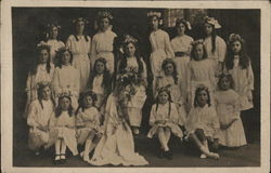 Young Girls in White, Flowers Postcard