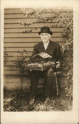 Man Posing With Cabin Men Postcard Postcard Postcard