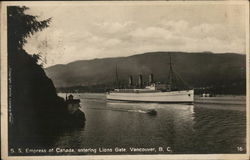 S.S. Empress of Canada, entering Lions Gate Vancouver, BC British Columbia Postcard Postcard Postcard