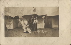 Family Outside Tents at Beach Postcard