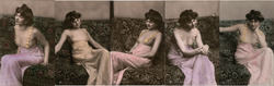 Set of 5: Art Deco Risque/Nude Woman on Couch Tinted Postcard