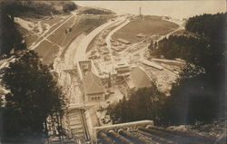 Looking Down Cliff Towards Water - Dam Project Construction Buildings Postcard Postcard Postcard