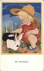 Child with Rabbits - My Bunnies! Postcard Postcard