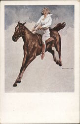 Woman on Leaping Horse - Illustration Postcard