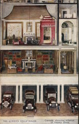 The Queen's Dolls' House - Garage Showing Interior of Rooms Above Postcard