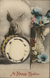 Bunny with Egg and Flowers - a Happy Easter Postcard