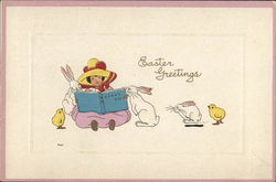 Child Reading to Bunnies and Chicks - Easter Greetings Postcard