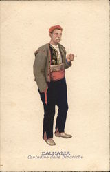 Man in Ornate Outfit with Red Sash and Cap, Smoking Postcard